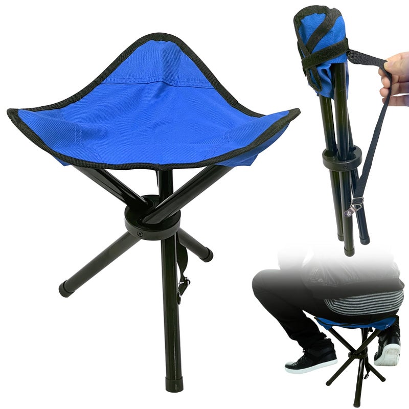 CebraBounze Travel Folding Camping Stool, Use Height 14.6" and Maximum Weight 240 lbs Outdoor Portable Tripod Seat Fishing Chair Seat for Camping Fishing Hiking Gardening and Beach Garden Painting (Blue) - Image 1