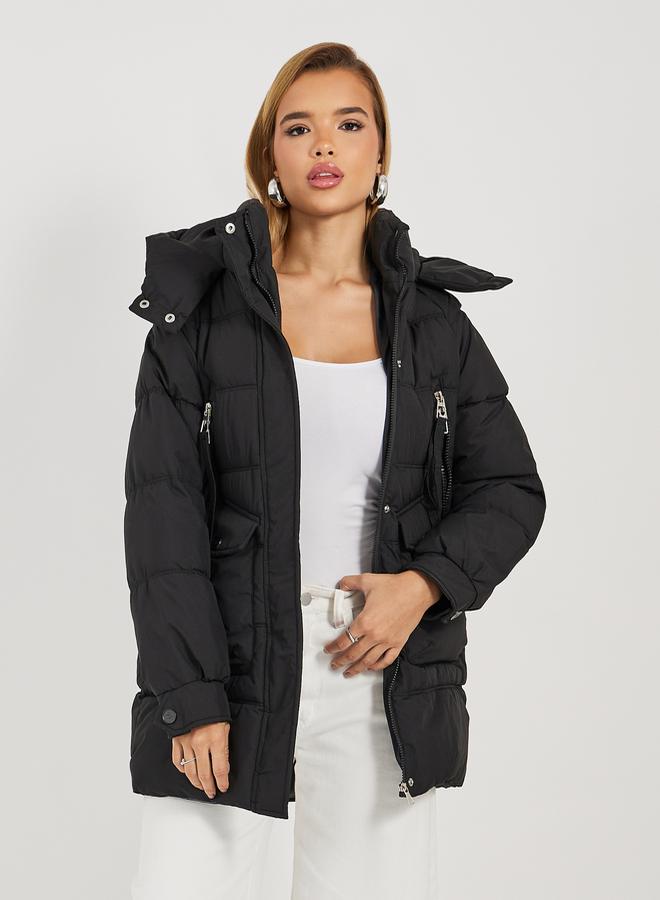 Styli Regular Fit Longline Padded Coat with Hood - Image 1