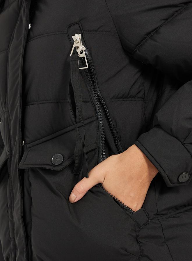 Styli Regular Fit Longline Padded Coat with Hood - Image 4