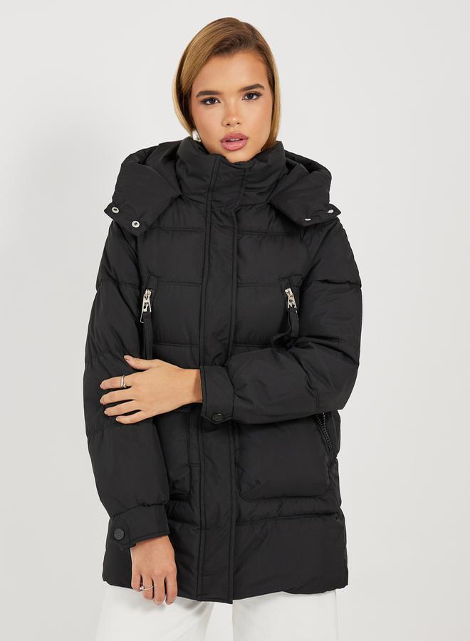 Styli Regular Fit Longline Padded Coat with Hood - Image 3