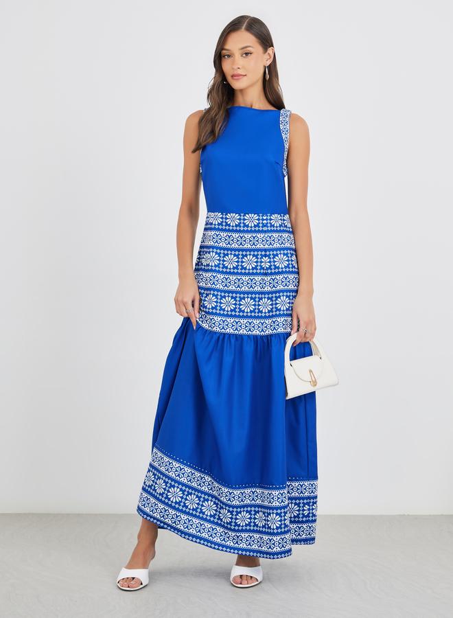 Styli Aztec Digital Print Sleeveless A-Line Maxi Dress - Image 1