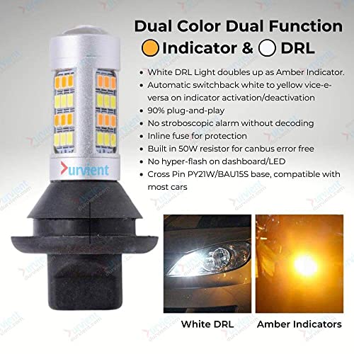 Durvient.com® Error Free Dual Color Switchback DRL Indicator LED Turn Signal with Built-in Resistors (PY21W BAU15S Cross Pin, 1 Pair) - Image 4