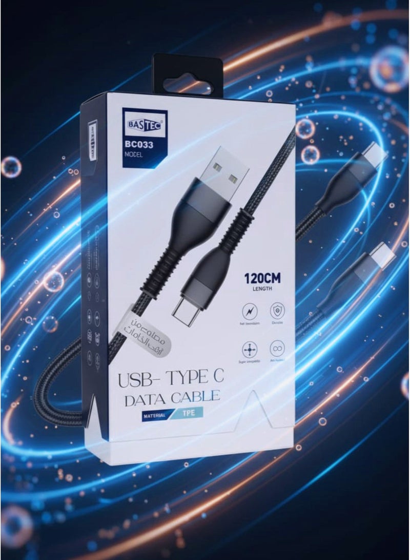 BASTEC USB to Type-C Data & Charging Cable – 120cm Length, TPE Material, Fast Transmission, Durable, Anti-Knotting, Universal Compatibility - Image 1