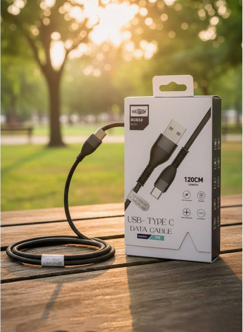 BASTEC USB to Type-C Data & Charging Cable – 120cm Length, TPE Material, Fast Transmission, Durable, Anti-Knotting, Universal Compatibility - Image 2