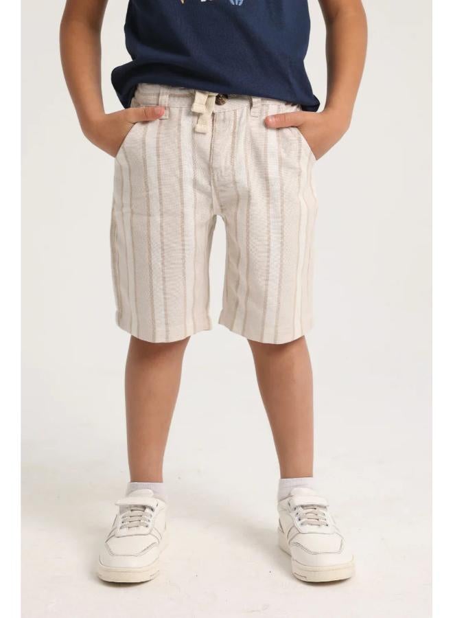 Boys Cotton Shorts – Beige Striped - Image 1