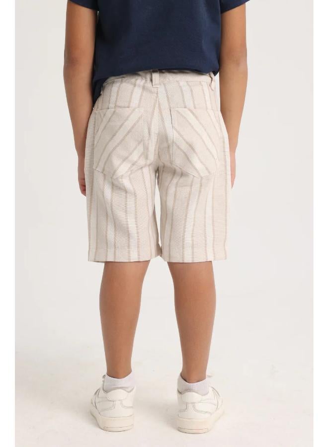 Boys Cotton Shorts – Beige Striped - Image 2