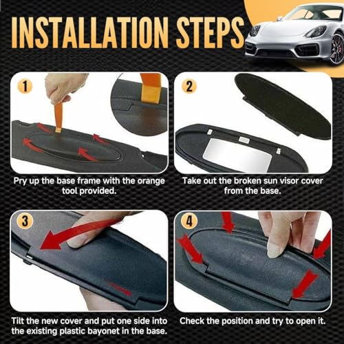BILLFARO 1Pcs Sun Visor Mirror Cover Replacement,Driver/Passenger Side Sunvisor Vanity Mirror Lid Caps Cover for Porsche 996/997-911 986/987 for Boxster for Cayman 1996-2010 - Image 3