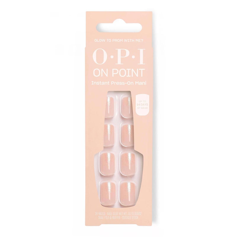 OPI On Point Glow to Prom With Me? | Short Squoval Nude Iridescent Press On Nails | With Nail Glue | Long Lasting, Reusable, Non-damaging - Image 1
