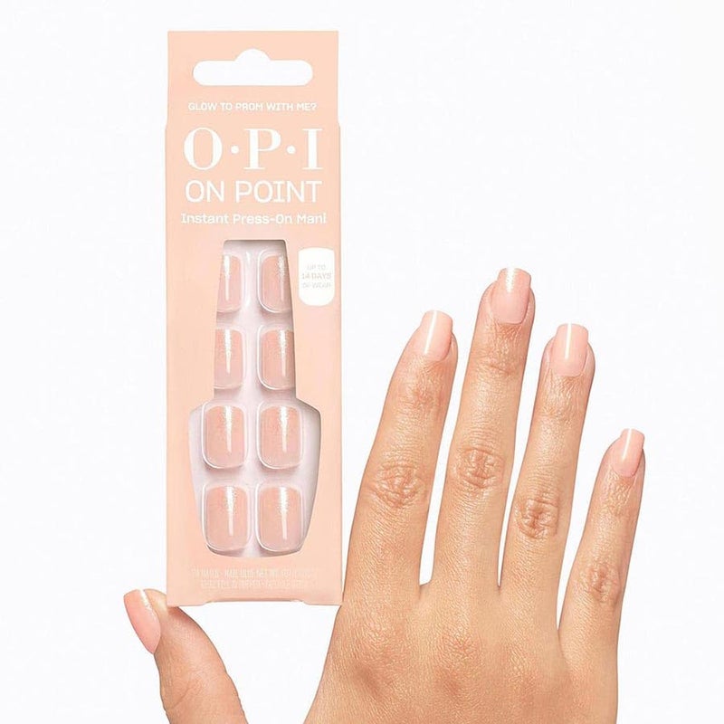 OPI On Point Glow to Prom With Me? | Short Squoval Nude Iridescent Press On Nails | With Nail Glue | Long Lasting, Reusable, Non-damaging - Image 5