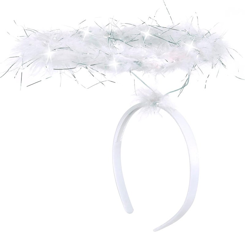 KANGAROO Angel Halo Headband for Women – Light Up Feather Headband Halo Prop with 6 White LED Lights, Fluffy White Angel Costume Accessory for Cosplay, Photo Shoot, New Year Eve & Easter Event - Image 4
