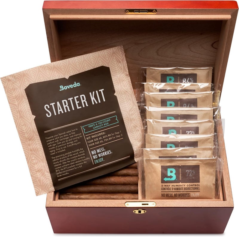 Boveda Starter Kit Bundle: Season a Wooden Storage Box Plus Maintain Humidity with 2-Way Humidity Control | Includes (2) Each Size 60 Boveda 84% RH & 72% RH | 1-Count - Image 3