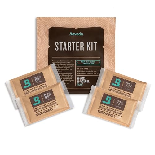 Boveda Starter Kit Bundle: Season a Wooden Storage Box Plus Maintain Humidity with 2-Way Humidity Control | Includes (2) Each Size 60 Boveda 84% RH & 72% RH | 1-Count - Image 1