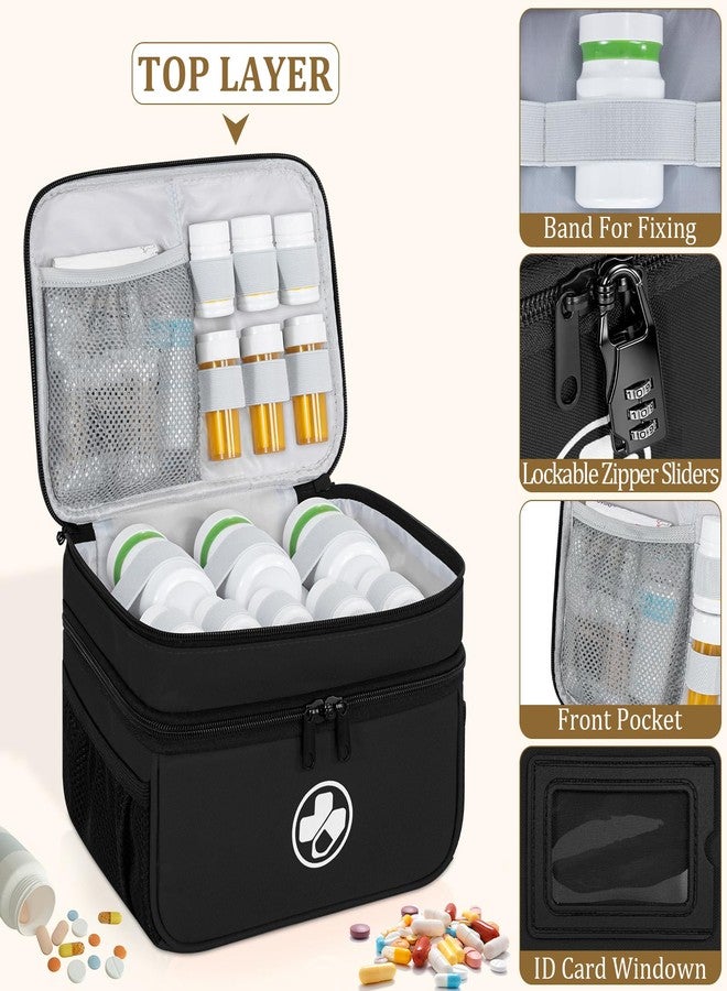 LASUK Dual Layers Medicine Organizer Bag, Pill Bottle Organizer Storage with Lockable Zipper, Lockable Medicine Travel Case for Pills, Vitamins, Medical Supplies, Black - Image 3
