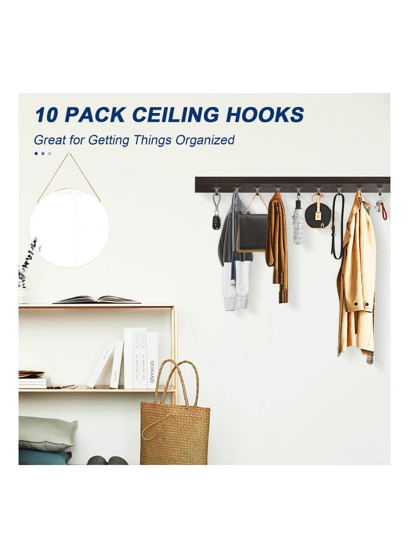 10 Pack Stainless Steel Screw Mounted Ceiling Hooks Under Shelf Towel Robe Clothes Hook Heavy Duty Coat Hook Hanger for Bathroom Kitchen Cabinet Garage  - Image 3