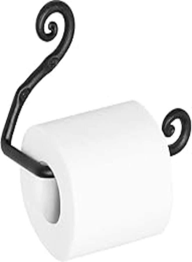 RTZEN Bathroom Toilet Paper Holder - Handcrafted Rustic Wrought Iron Wall Decor Toilet Roll Holder - Black Matte Wall Mount Toilet Paper Bar for Modern Farmhouse Bathroom Decor