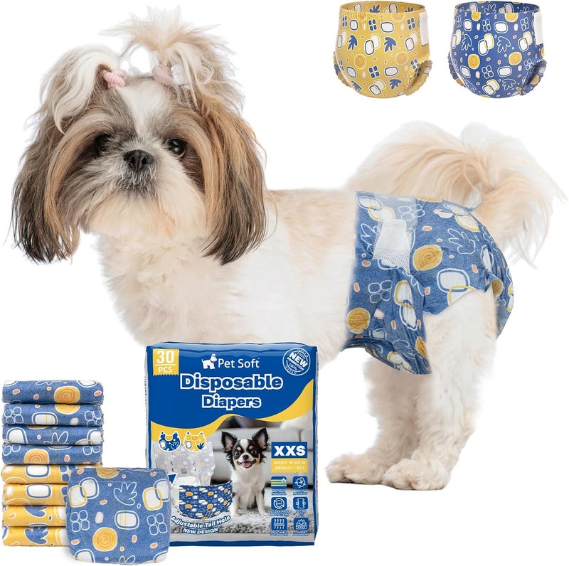 Pet Soft Dog Diapers Female Disposable Doggie Diapers with Wetness Indicator, Puppy & Cat Diapers Super Absorbent, Fit for Female Dog in Heat or Incontinence, 30pcs (XXS, Mixed) - Image 1