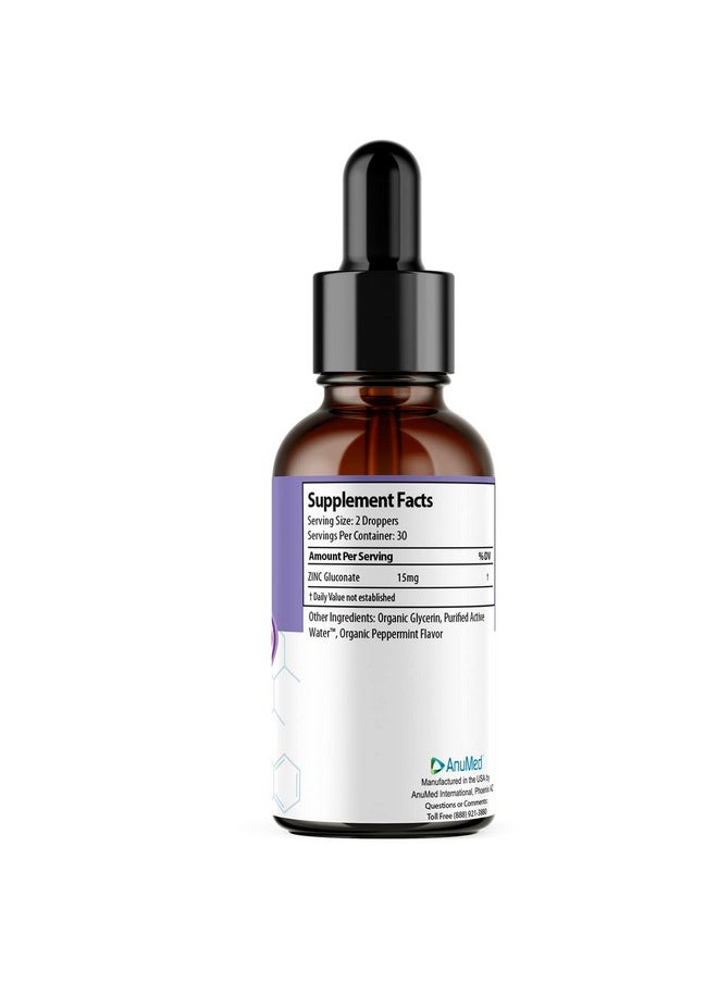 AnuMed International - Anumed Natural Zinc Gluconate 15Mg Liquid Drops. Promotes Immune System Brain Memory Digestive Hair Nails Skin Growth. 100% Vegan Non Gmo No Sugar Added For Adults & Kids (2 Packs) Of 2Oz - Image 1