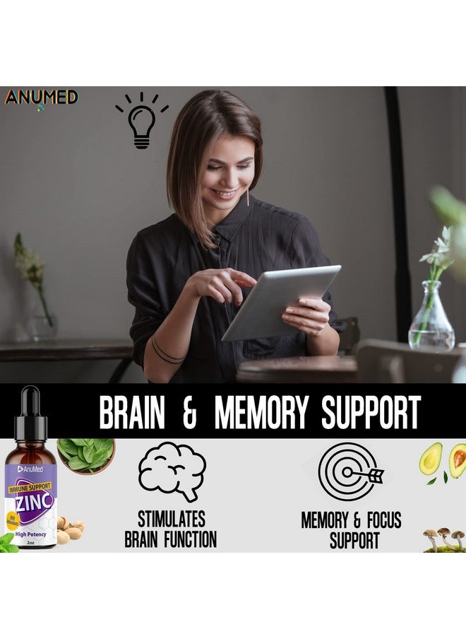 AnuMed International - Anumed Natural Zinc Gluconate 15Mg Liquid Drops. Promotes Immune System Brain Memory Digestive Hair Nails Skin Growth. 100% Vegan Non Gmo No Sugar Added For Adults & Kids (2 Packs) Of 2Oz - Image 1
