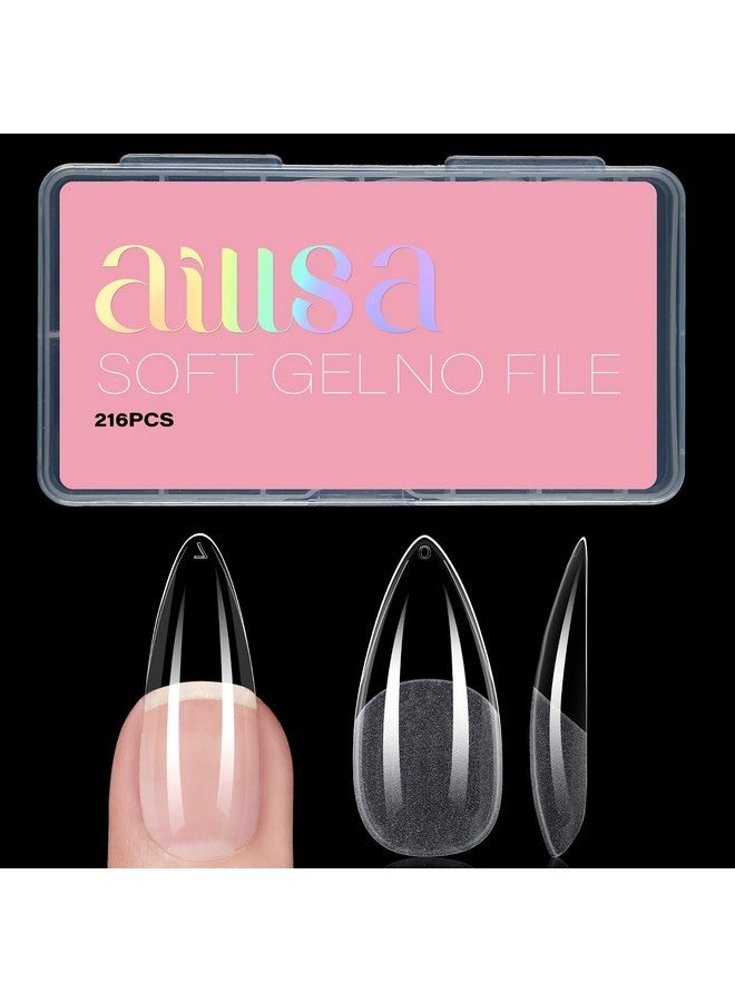 AILLSA Long Almond Nail Tips Soft Gel Full Cover Clear Gelly Nail Tips Half Matte Acrylic Nail Tips Pre-Filed Fake Press On Nail Tips For Extension Home Diy Salon Manicure 216Pcs 12 Sizes - Image 1