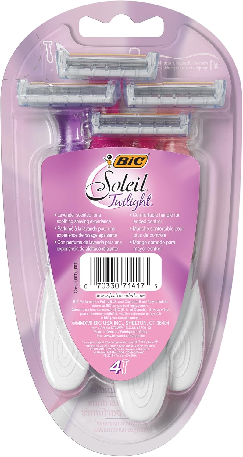 BIC Soleil Twilight Women's Disposable Razors - 4 Count with Lavender Scented Handles - Image 4
