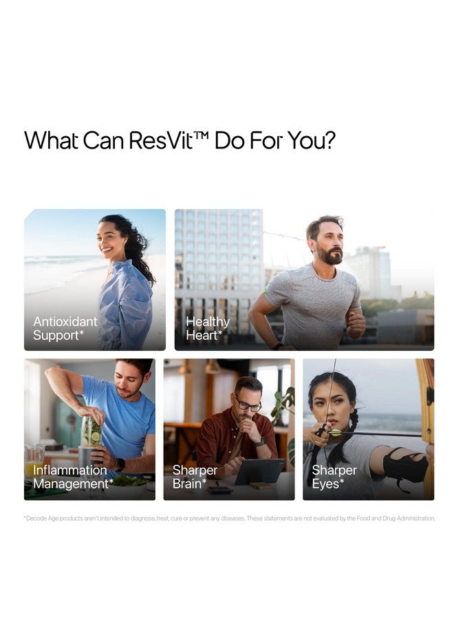 Decode Age ResVit Blend of Trans Resveratrol|Reduces Obesity,Blood Pressure,Heart Rate & Ageing|Improve Breathing flow & Memory (30 Veg Tablets), 100 grams - Image 2