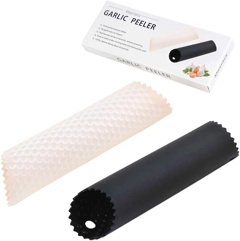 Maxracy 2 Set Silicone Garlic Peeler Easy Roller Tube Useful Garlic Odorfree Kitchen Tool (Black,Clear) - Image 1