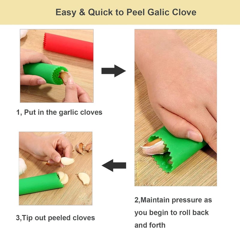 Maxracy 2 Set Silicone Garlic Peeler Easy Roller Tube Useful Garlic Odorfree Kitchen Tool (Black,Clear) - Image 4