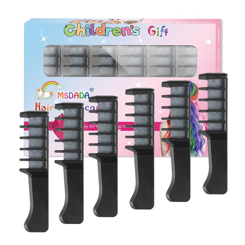 MSDADA New Hair Chalk Comb Temporary Hair Color Dye for Girls Kids with Light Color Hair, Washable Hair Chalk for Girls Age 4 5 6 7 8 9 10 Birthday Cosplay DIY, Easter (Silver) - Image 1