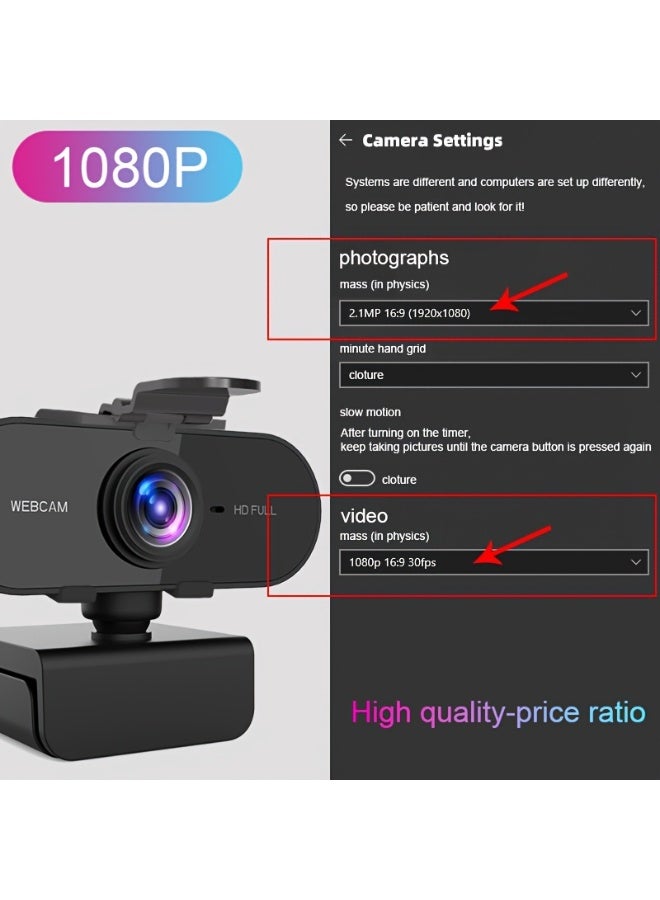Full HD Desktop Computer Camera, Automatic Focus Live Streaming Camera, USB Interface, Pre-Loaded Microphone, for Gaming, Communication, Chat Conference, with Privacy Cover, New 1080P Laptop Camera  - Image 4