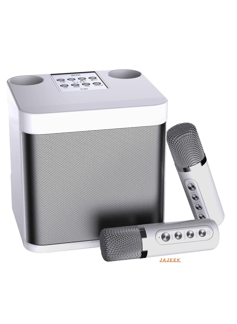 JAJEEK Mini Karaoke Machine for Adults and Kids | Portable Bluetooth Karaoke Speaker for TV | 2 Wireless Microphones | PA Speaker System for Indoor & Outdoor Parties, Singing, Family Events (Off White) - Image 1