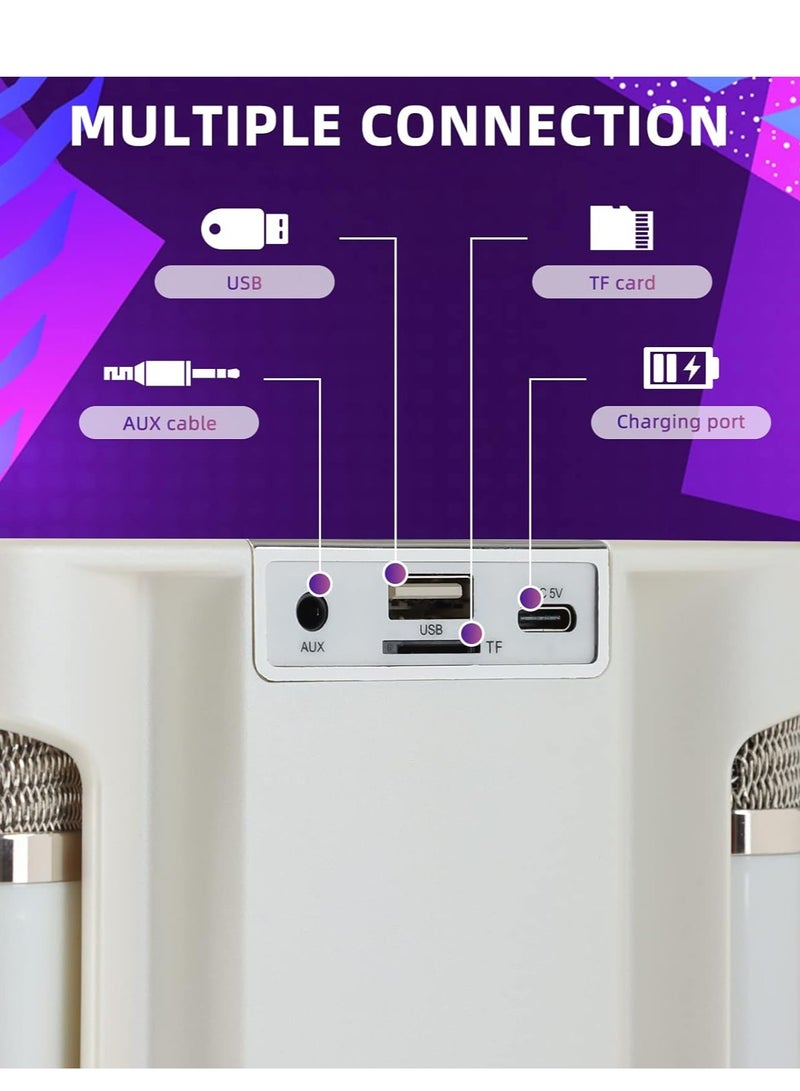 JAJEEK Mini Karaoke Machine for Adults and Kids | Portable Bluetooth Karaoke Speaker for TV | 2 Wireless Microphones | PA Speaker System for Indoor & Outdoor Parties, Singing, Family Events (Off White) - Image 4