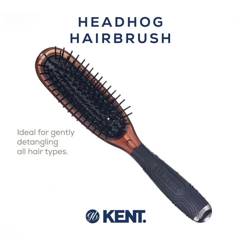 Kent Headhog Detangler Brush, Anti Static HairBrush with Rounded Nylon Bristles for All Hair Types, Travel Brush with Ergonomic Rubber Grip for Easy Styling - Image 3