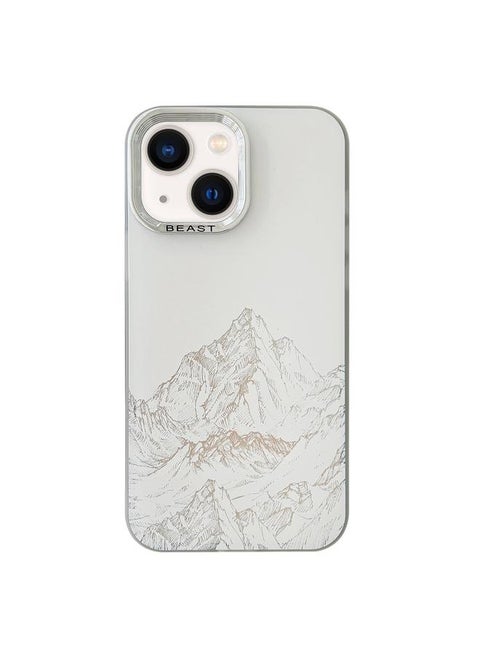For iPhone 14 2 in 1 Aurora Electroplating Frame Phone Case(Snowy Mountains White)