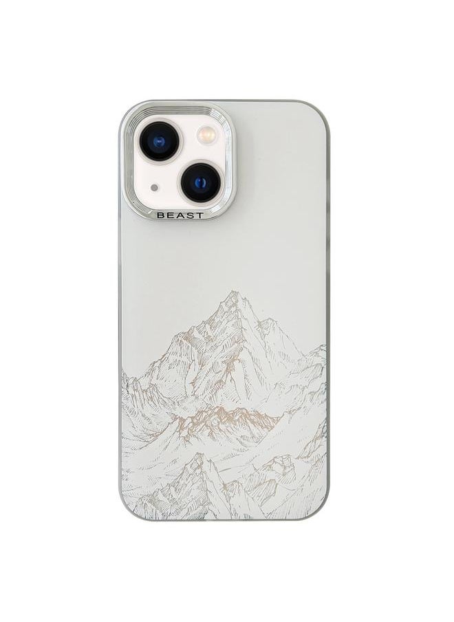 For iPhone 14 2 in 1 Aurora Electroplating Frame Phone Case(Snowy Mountains White)