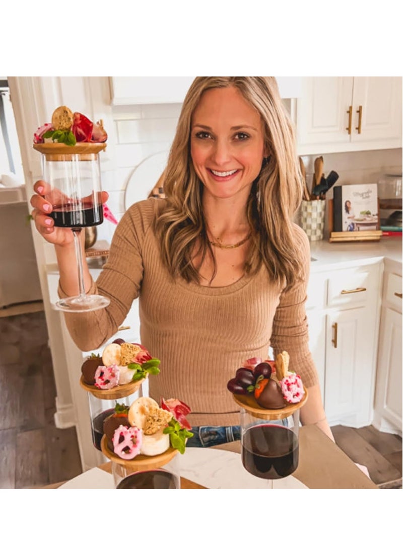 KASTWAVE 6 قطع غطاء كأس النبيذ زينة لوحة المأكولات، غطاء كوب خشبي، غطاء كأس النبيذ 2024 جديد، زينة لوحة المأكولات كأس النبيذ، واقي كأس النبيذ الخشبي من الخيزران - Image 4