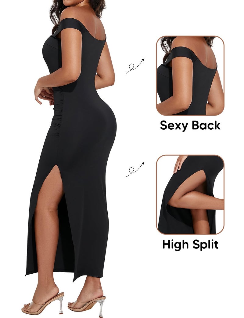 Athlemo Summer Dress for Women Sleeveless High Split Formal Cocktail Wedding Guest Party Maxi Long Bodycon Dress Black L - Image 4