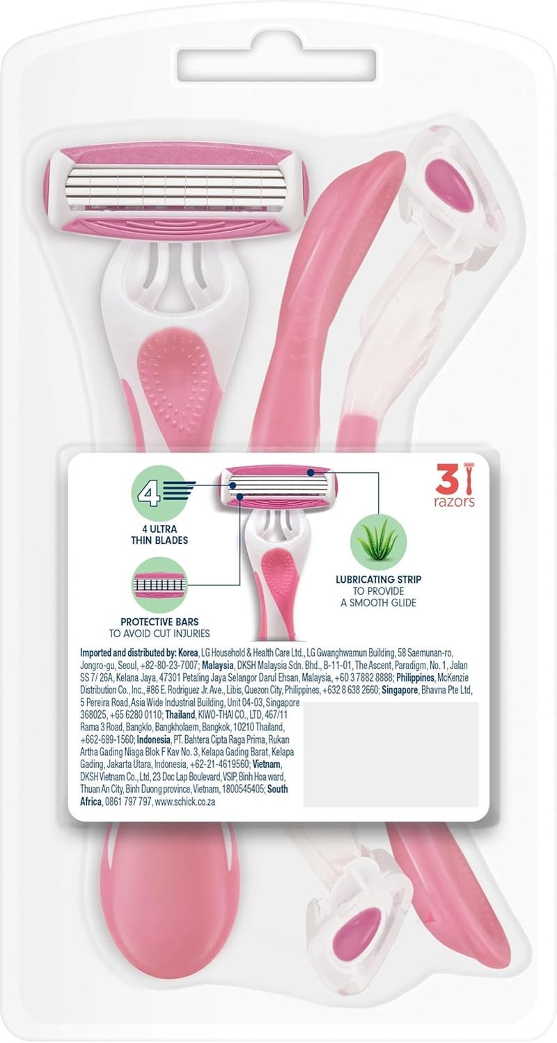 schick شيفك إنتويشن كواترو شفرات حلاقة قابلة للاستخدام لمرة واحدة للنساء - عبوة 3 مع الألوة وفيتامين E للبشرة الحساسة - Image 2