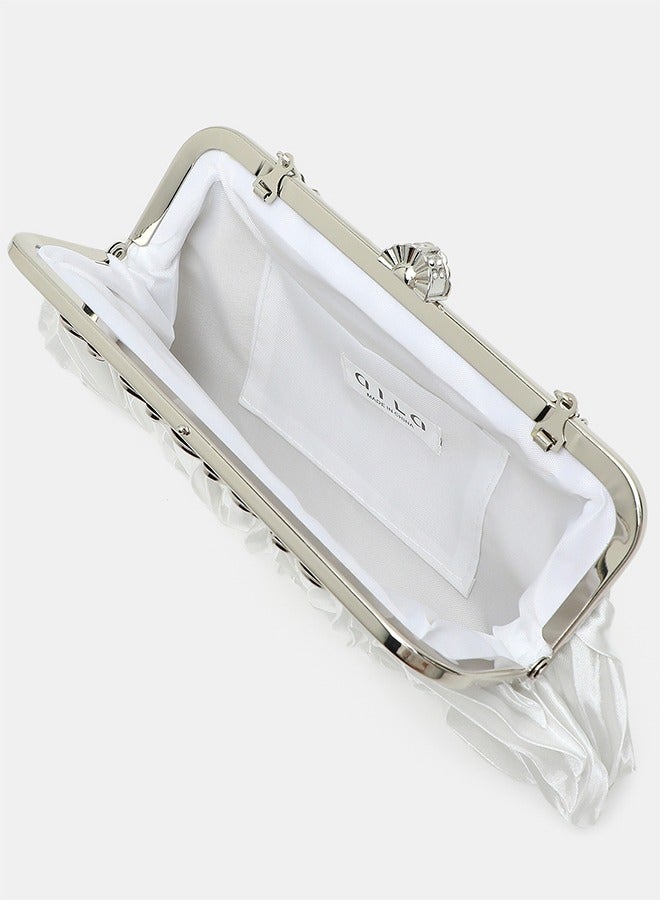 Classical Pleated Satin Wedding Bridal Clutch Handbag Metal Frame Women Party Prom Purse Rhinestone Diamond Evening Bags White - Image 4