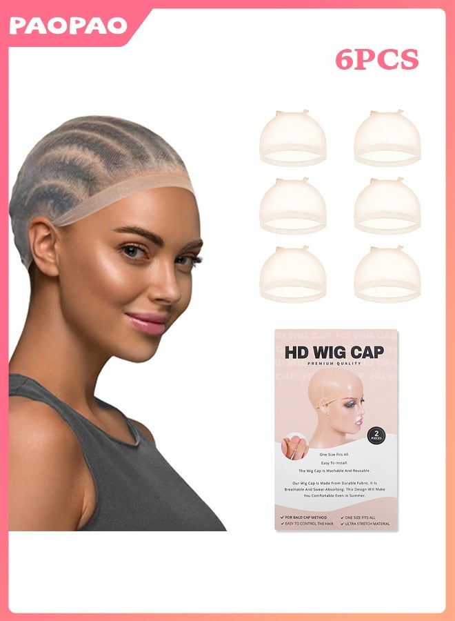 Pao pao HD Wig Cap, Super Thin Nylon Caps, 6Pcs Invisible Transparent Stretch Wig Caps for Women, Skin Tone Ultra-Light Breathable Cap for Lace Front Wigs - Image 1