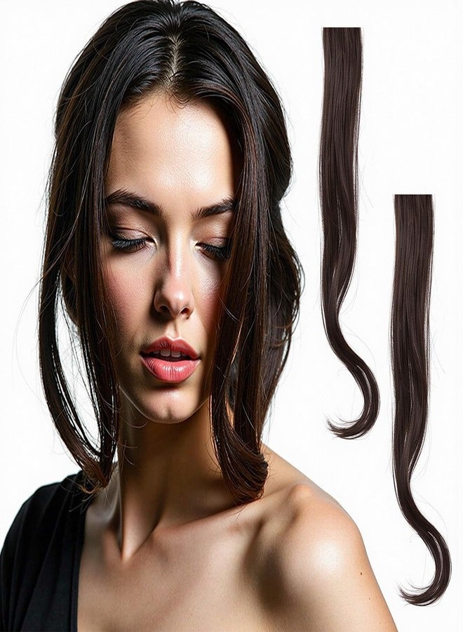 NICENEEDED 2 PCS Dark Brown Clip in Fake Bangs, Hair Extensions, Wavy Curly Long Side Air Bangs Clips, Hair Pieces Barrettes for Women Daily Use Halloween - Image 1