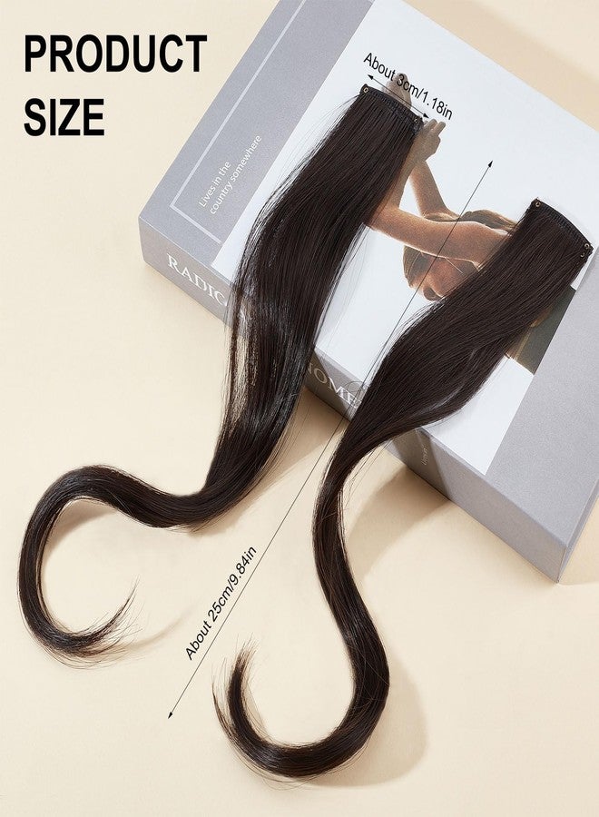 NICENEEDED 2 PCS Dark Brown Clip in Fake Bangs, Hair Extensions, Wavy Curly Long Side Air Bangs Clips, Hair Pieces Barrettes for Women Daily Use Halloween - Image 2
