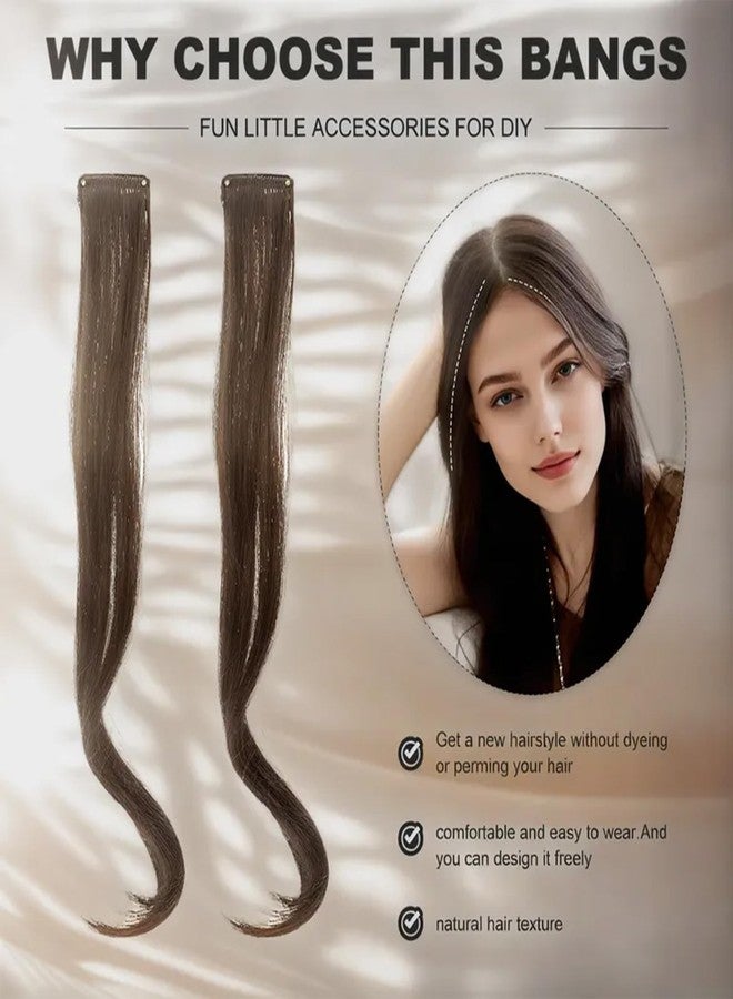 NICENEEDED 2 PCS Dark Brown Clip in Fake Bangs, Hair Extensions, Wavy Curly Long Side Air Bangs Clips, Hair Pieces Barrettes for Women Daily Use Halloween - Image 5
