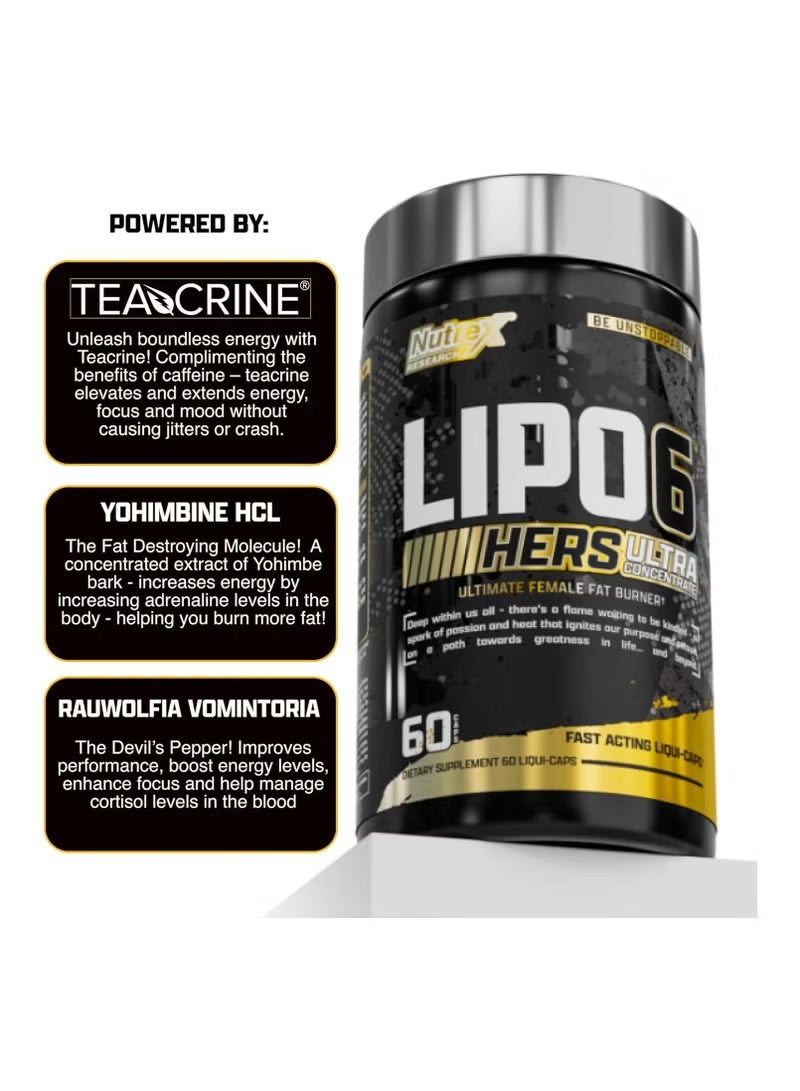 Nutrex Research Lipo-6 Hers Ultra Concentrate Weight Loss Pills for Women Fat Burner 60 Capsule - Image 3