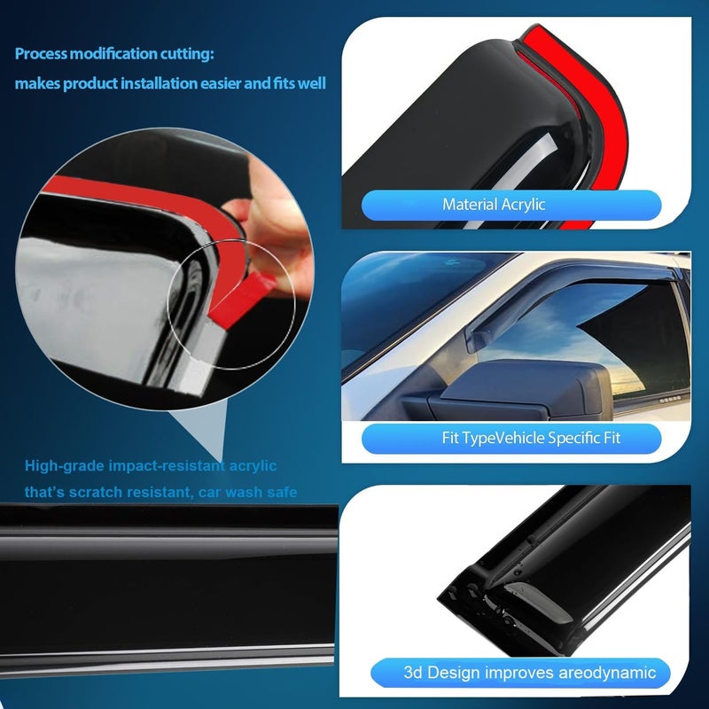 TONOYTIM حراس المطر على نوافذ السيارة لسيارة مازدا CX-50 (CX50) 2023 2024 2025، واقيات الرياح لنوافذ السيارة، ملحقات السيارة لحماية من الشمس، تناسب CX50 23 24 25، واقيات التهوية، مجموعة من 4 قطع - Image 5