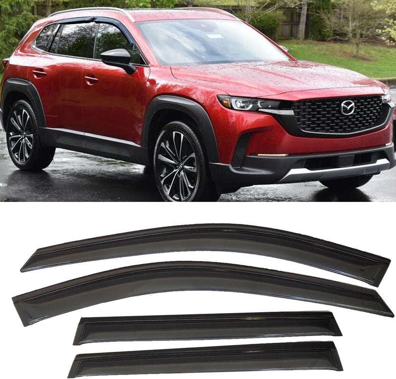TONOYTIM حراس المطر على نوافذ السيارة لسيارة مازدا CX-50 (CX50) 2023 2024 2025، واقيات الرياح لنوافذ السيارة، ملحقات السيارة لحماية من الشمس، تناسب CX50 23 24 25، واقيات التهوية، مجموعة من 4 قطع - Image 2