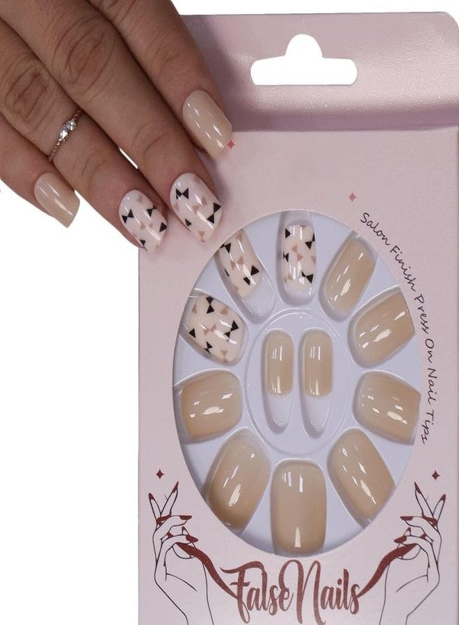 XVIA Acrylic Artificial Fake False Press On Nails Matte Almond Shape Light Orange And Skin Colour Design (12 Pcs / 1 Box)(1 PACK) - Image 4