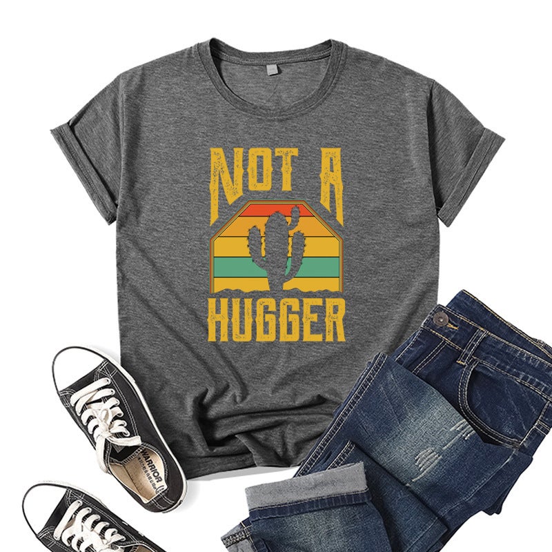 Wholesale foreign trade cross-border not hugger Not A Hugger printed short sleeve T-shirt European and American womens jacket Dark gray