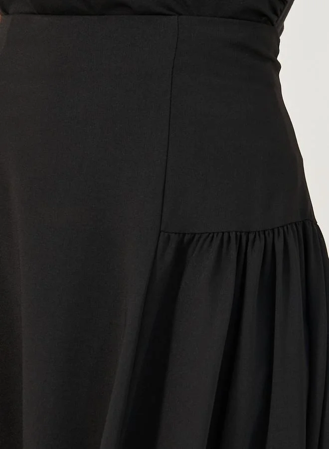 Styli Wide Waistband Plicated A-Line Midi Skirt
