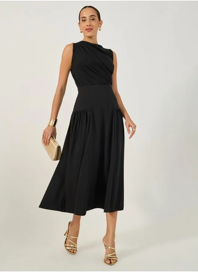 ستايلي Wide Waistband Plicated A-Line Midi Skirt