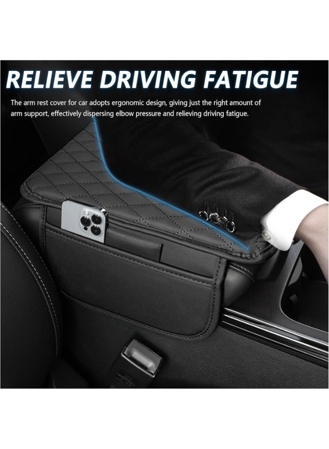 MJZ Car Center Console Cover, Microfiber Leather Car Armrest Cover Cushion with 2 Storage Bags, Car Armrest Storage Box Car Interior Accessories for Most Vehicles (Black) - Image 2